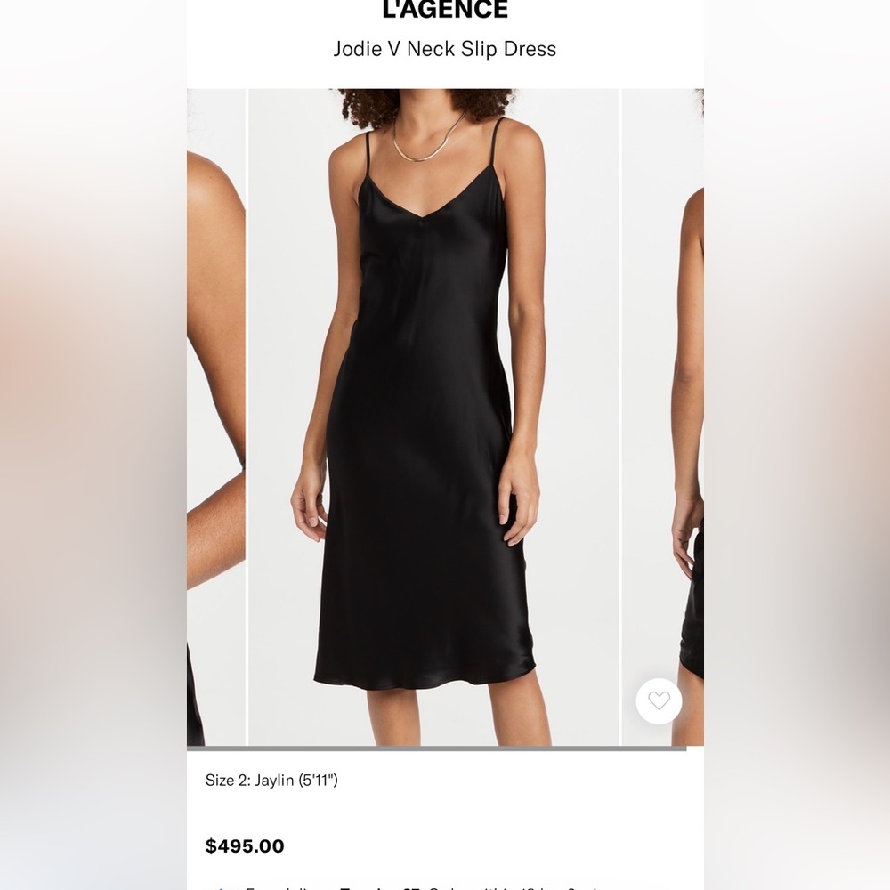 L'AGENCE Black Satin slip midi dress.